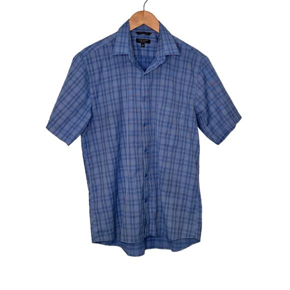 GIANFRANCO DUNNA Regular Fit Short sleeve Blue plaid shirt size medium - Picture 4 of 4
